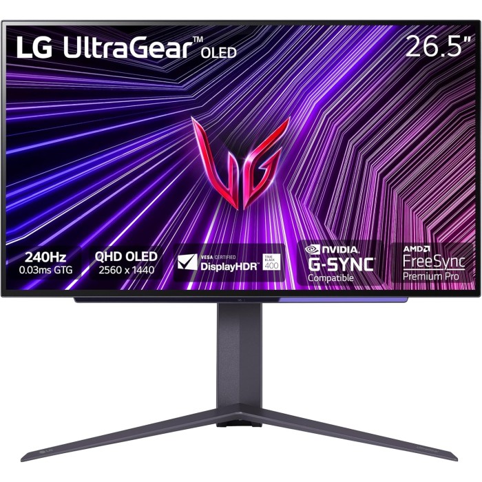 Монітор LG 27 27GS95QE-B 2xHDMI, DP, USB, Audio, OLED, 2560x1440, 240Hz, 0.03ms, DCI-P3 98.5%, G-SYNC, FreeSync, AdaptiveSync, Pivot, DisplayHDR TRUE BLACK 400 (27GS95QE-B)