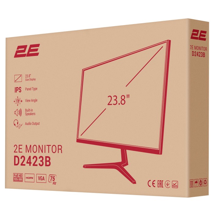 Монітор 2E 23.8 D2423B D-Sub, HDMI, MM, IPS, 75Hz, FreeSync (2E-D2423B-01.UA)