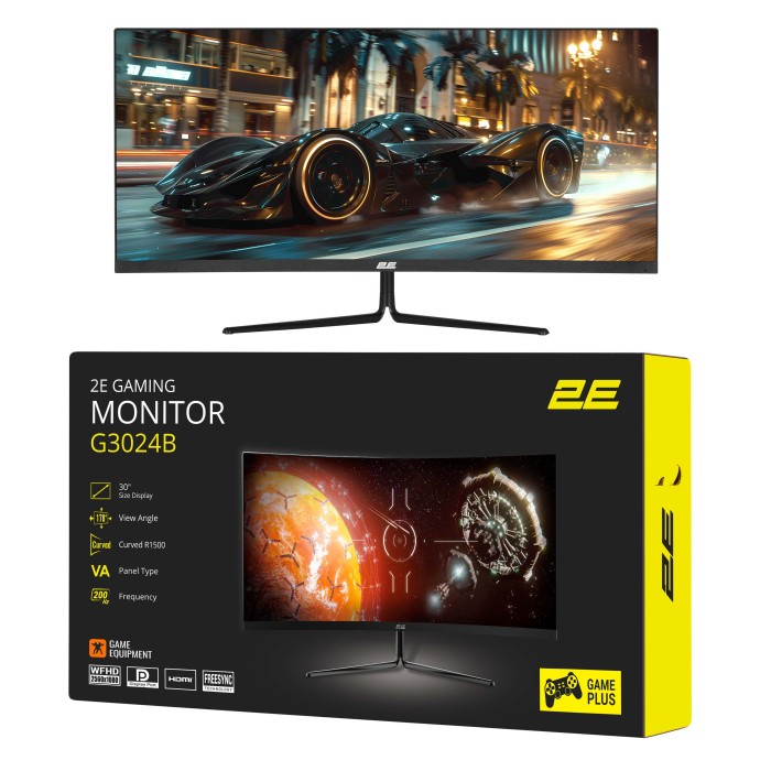 Монітор 2E GAMING 30 G3024B 2xHDMI, DP, Audio, VA, 2560x1080, 21:9, 200Hz, 1ms, CURVED, FreeSync (2E-G3024B-01.UA)