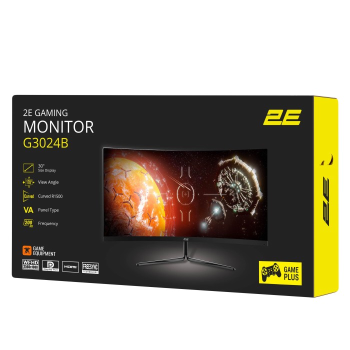Монітор 2E GAMING 30 G3024B 2xHDMI, DP, Audio, VA, 2560x1080, 21:9, 200Hz, 1ms, CURVED, FreeSync (2E-G3024B-01.UA)