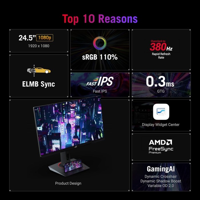 Монітор Asus 24.5 ROG Strix XG259QNS 2xHDMI, DP, 2xUSB, Audio, IPS, 380Hz, 0.3ms, sRGB 110%, AdaptiveSync, Pivot, HDR400 (90LM09M0-B01370)