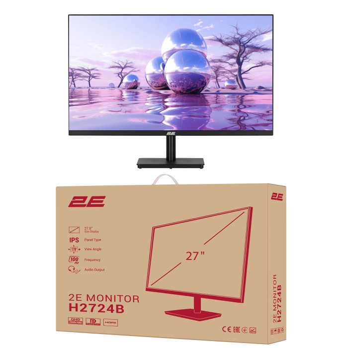Монітор 2E 27 H2724B D-Sub, HDMI, DP, IPS, 2560x1440, 100Hz, FreeSync (2E-H2724B-01.UA)