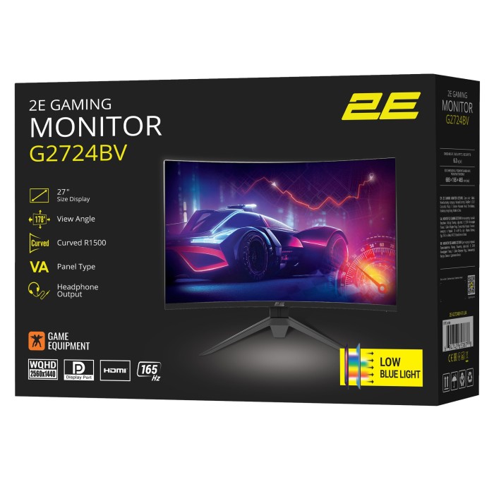 Монітор 2E GAMING 27 G2724BV HDMI, DP, VA, 2560x1440, 165Hz, 1ms, CURVED, FreeSync (2E-G2724BV-01.UA)