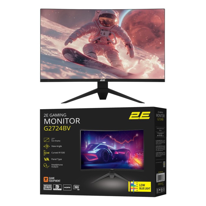 Монітор 2E GAMING 27 G2724BV HDMI, DP, VA, 2560x1440, 165Hz, 1ms, CURVED, FreeSync (2E-G2724BV-01.UA)