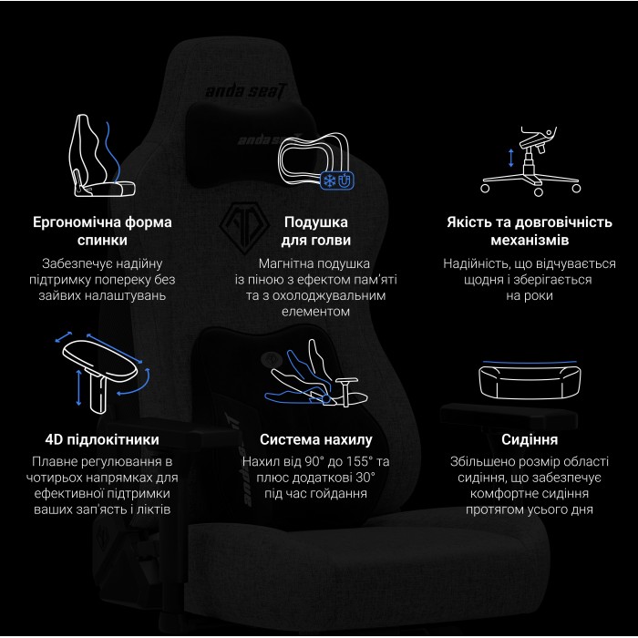 Крісло ігрове Anda Seat Kaiser 3E XL Black Fabric (AD23YC-XL-09-B-CF-B01)