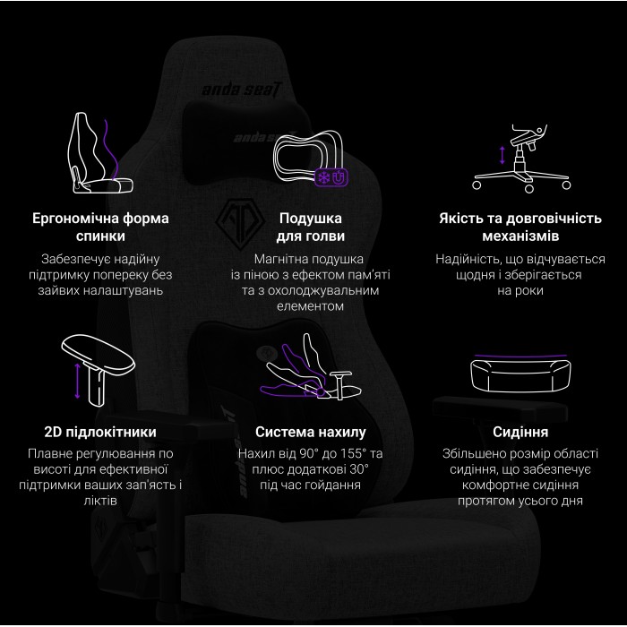 Крісло ігрове Anda Seat Novis Plus Black PVC Size XL (AD23YC-XL-01-B-PV-B04)