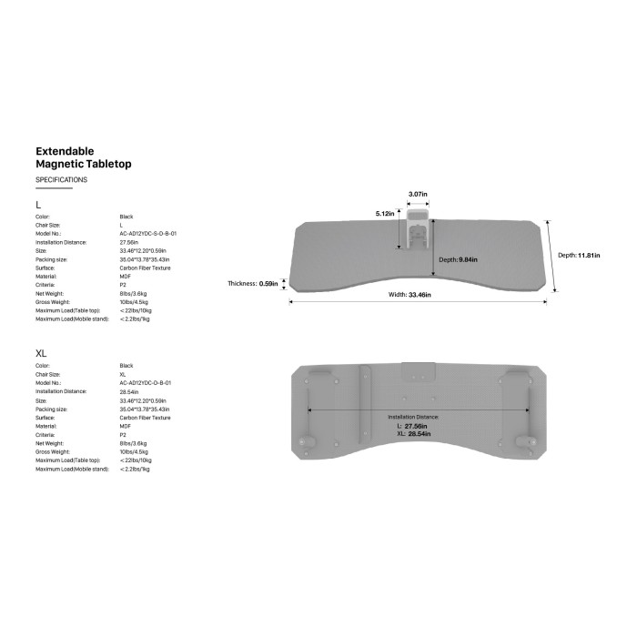 Магнітний стіл для крісла Anda Seat Kaiser 3 (AC-AD12YDC-D-B-01)